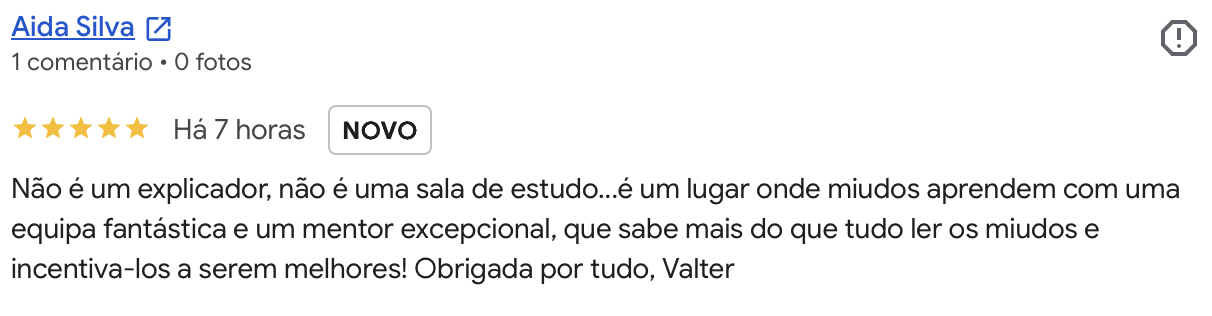 Avaliacao Google 5 estrelas de Aida Silva: mais do que explicacoes, uma equipa fantastica e um mentor excecional.